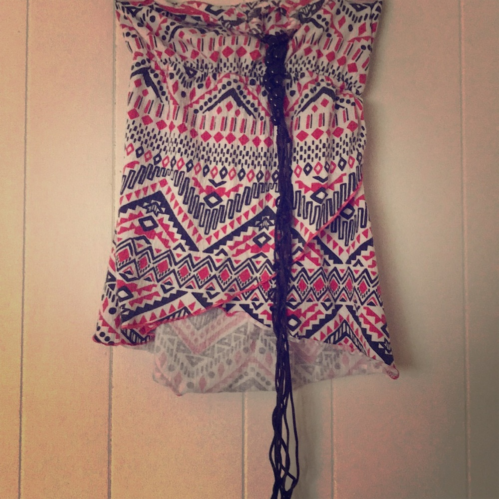 Strapless top with beaded neck tie